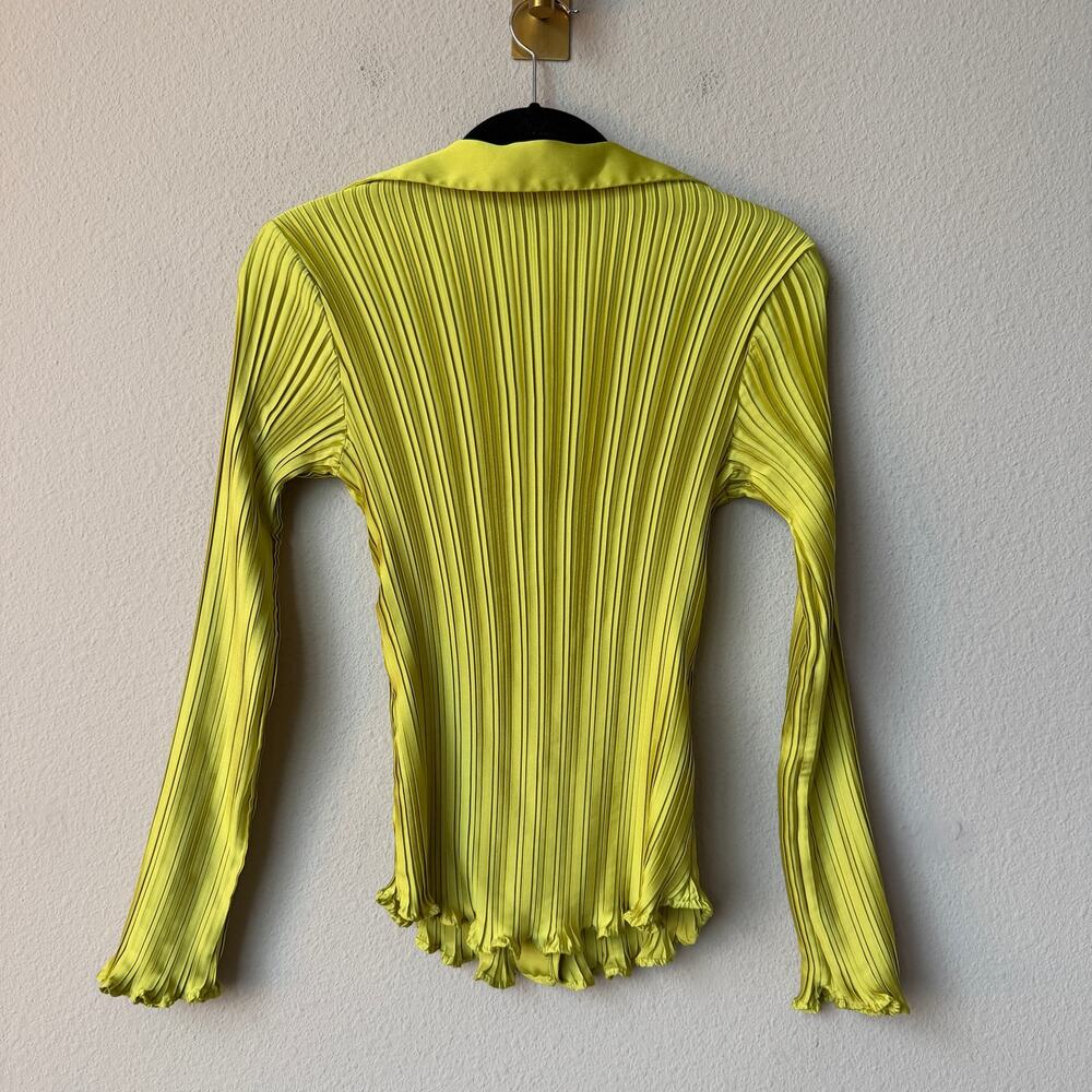 Mango Chartreuse Accordion Pleated Button Up Shirt Size 4 - Picture 3 of 6